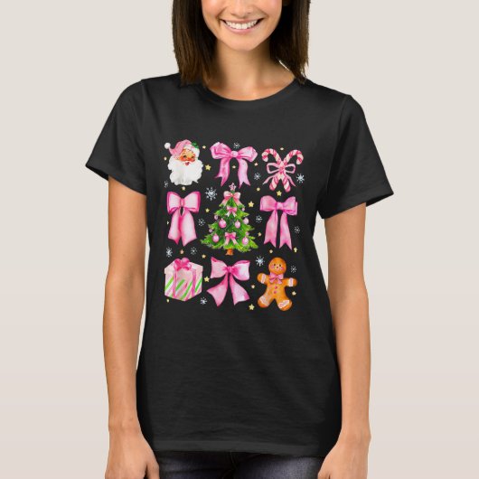 T-shirt Cute Coquette Bow Nk Christmas Tree Santa Gingerbr (Devant)