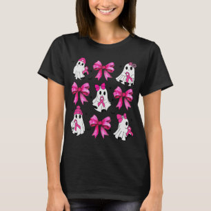 T-shirt Cute Coquette Ghost Hold Pink Ribbon Cancer du sei