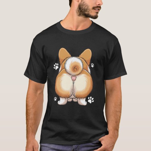 T-shirt Cute Corgi Butt with Paw Prints (Devant)