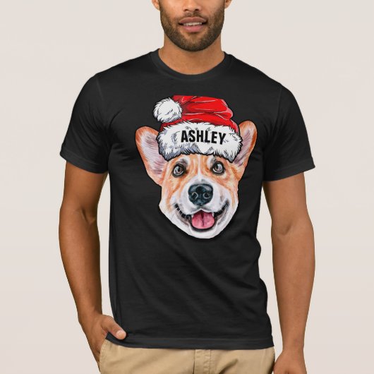 T-shirt Cute Corgi Casquette de Noël Chien Big (Devant)
