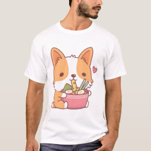 T-shirt Cute Corgi Chien Manger Ramen