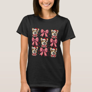 T-shirt Cute Corgi Chien Rouge Plaid Coquette Bow Noël Pou