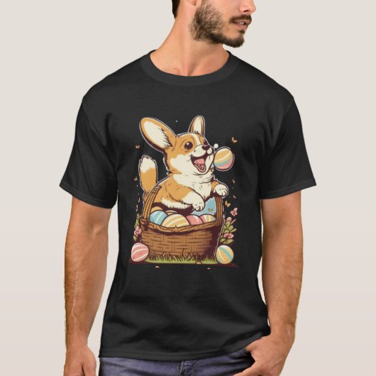 T-shirt Cute Corgi Easter Egg Basket Happy Easter Kids (Devant)