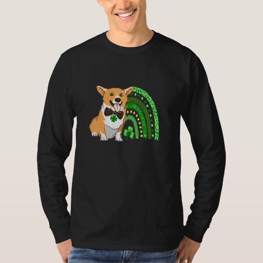 T-shirt Cute Corgi Leprechaun Rainbow Shamrock St Patrick' (Devant)