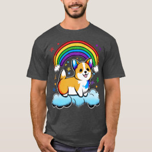 T-shirt Cute Corgi Rainbow Cloud Kawaii Animaux Amoureux d