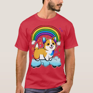 T-shirt Cute Corgi Rainbow Cloud Kawaii Chien heureux Chio