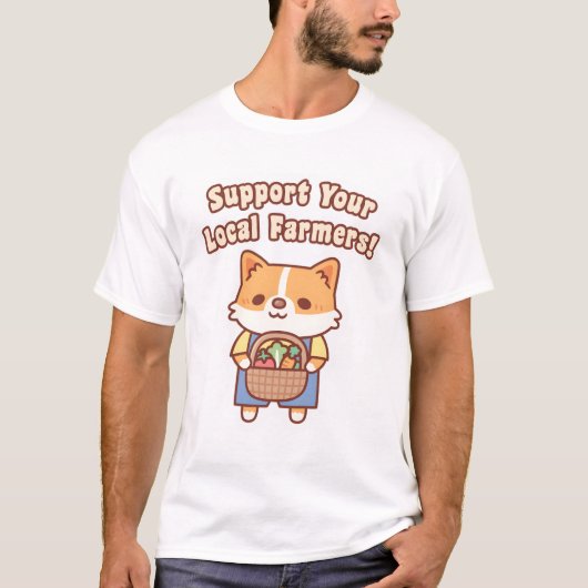 T-shirt Cute Corgi With Vegetables Support Your Local Farm (Devant)