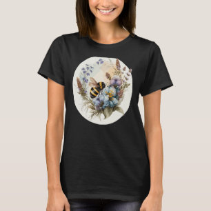 T-shirt Cute Cottagecore Botanique Fleur sauvage Bumblebee