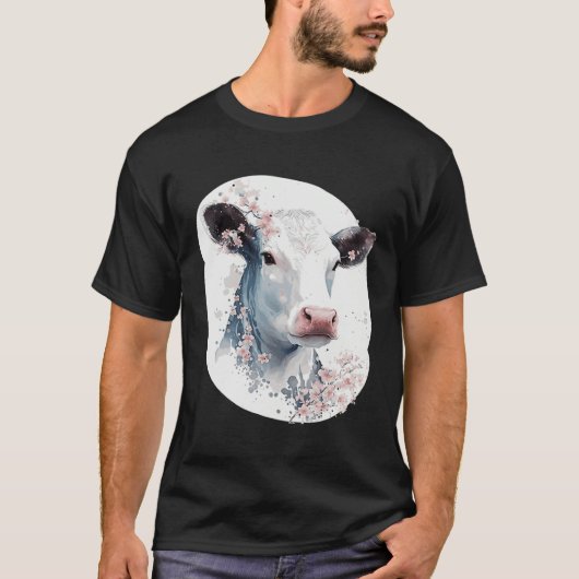 T-shirt Cute Cow Cherry Blossom Japanese Sakura Farming Co (Devant)