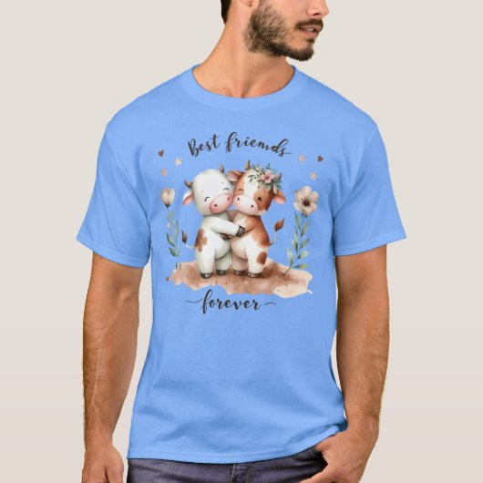 T-shirt Cute Cow Meilleurs amis Hug Floral Art (Devant)