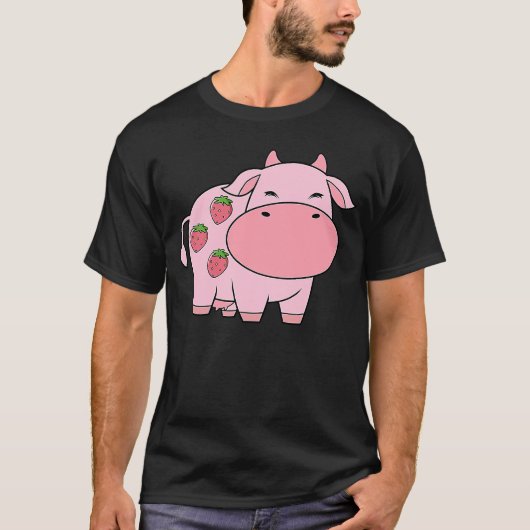 T-shirt Cute Cow Milk Yoghurt Strawberry (Devant)