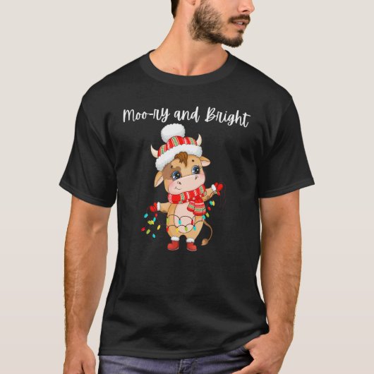 T-shirt Cute Cow Moo ry And Bright Merry Christmas (Devant)