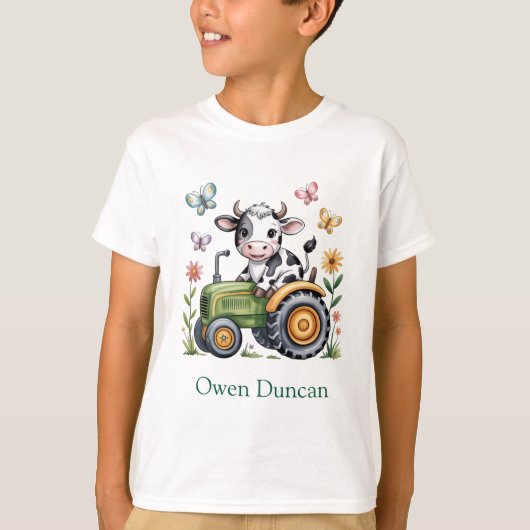 T-shirt Cute Cow on Tractor Boy Gift (Devant)