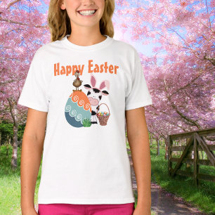 T-shirt Cute Cow, Rooster, Colorful Eggs Farm Happy Easter