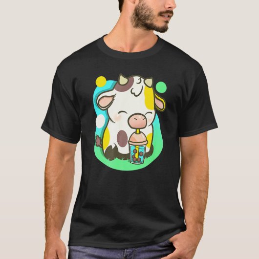 T-shirt Cute Cow Tea Bubble Tea Cow (Devant)