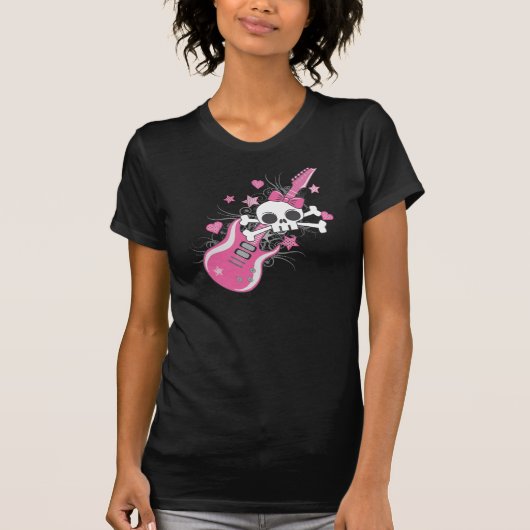 T-shirt Cute crâne avec guitare rose (Devant)