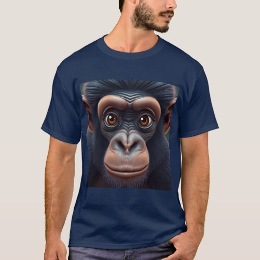 T-shirt Cute Crazy Funny Chimpanzé Anime Portrait (Devant)