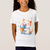 T-Shirt Cute Crème de glace Chat Aquarelle Whimsical Kitty (Devant)