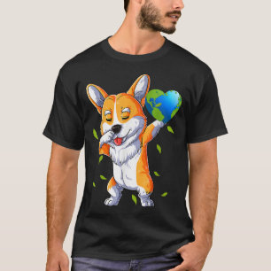 T-shirt Cute Dabbing Corgi Dog Holding Earth Planet Happy 