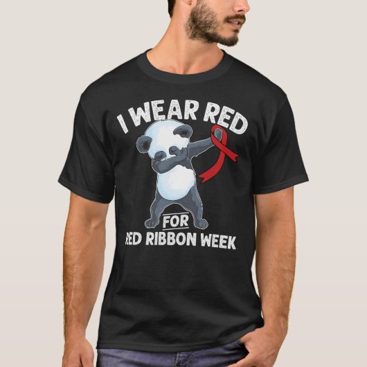 T-shirt Cute Dabbing Panda We Wear Red For Red Ribbon Week (Devant)