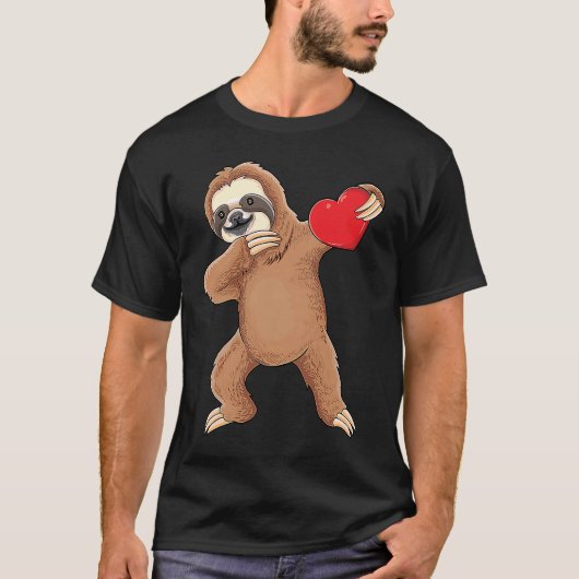 T-shirt Cute dabbing sloth holding heart love sloth valent (Devant)