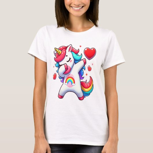 T-shirt Cute Dabbing Unicorn Holt Coeur - Rainbow Love (Devant)