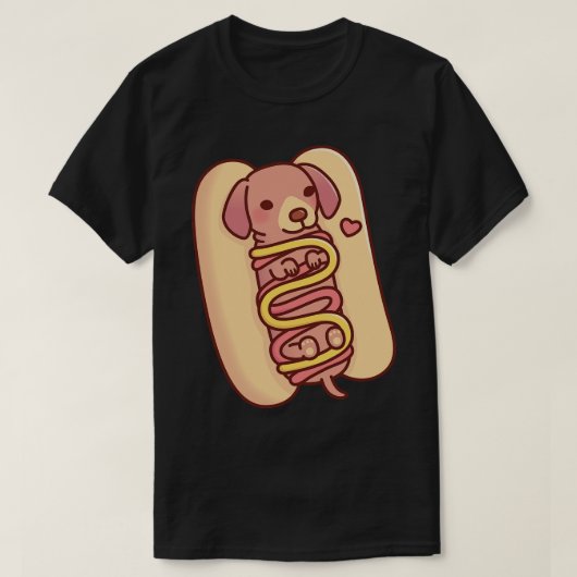 T-shirt Cute Dachshund Hotdog Bun (Design devant)