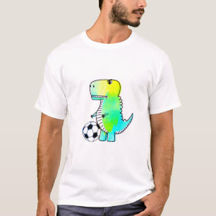 T-shirt Cute Dinosaur Aime Le Football Aquarelle