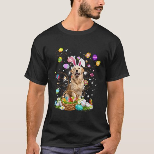 T-shirt Cute Dog Golden Retriever  Easter Day Egg Hunting (Devant)