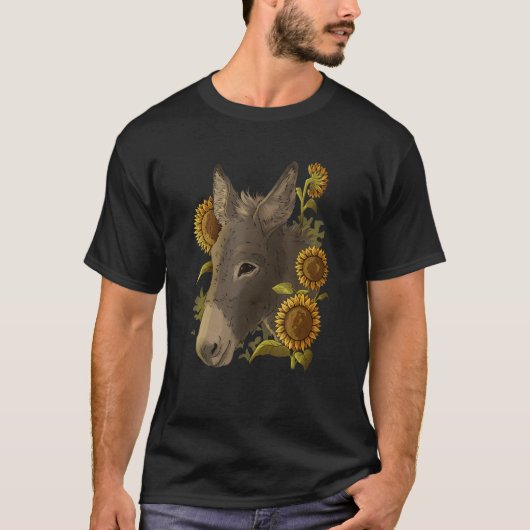 T-shirt Cute donkey mule Muli motif with sunflowers (Devant)