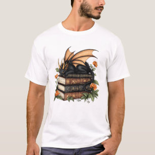 T-shirt Cute Dragon Books Cottagecore Flower Bookwort Book
