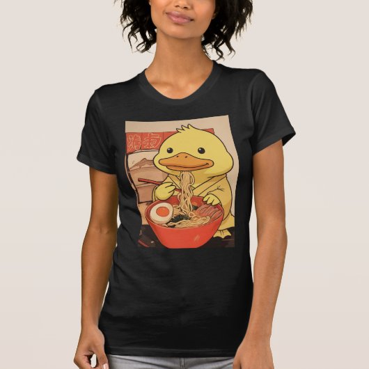 T-shirt Cute Duck Eating Ramen Noodles (Devant)