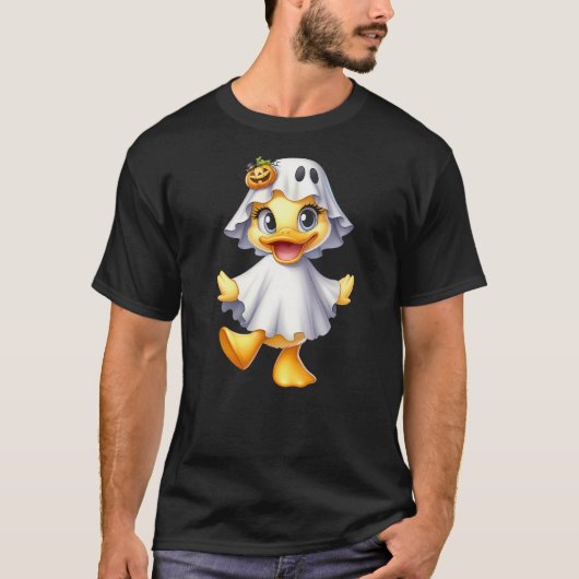 T-shirt Cute Duck In Halloween Ghost Costume (Devant)