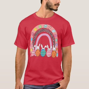 T-shirt Cute Easter Eggs Rainbow Rabbit Bunny Happy Easter
