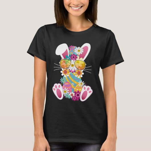 T-shirt Cute Easter Rabbit Dye Eggs Daises & Sunglasses  1 (Devant)