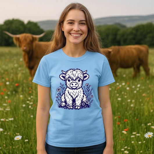 T-shirt Cute écossaise Highland Vache & Fleur sauvage