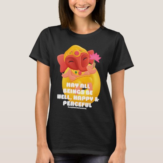 T-shirt Cute Elephant Ganesha Peace Lotus Loving Kindness (Devant)