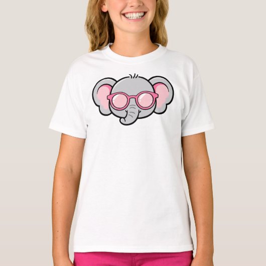 T-shirt Cute Elephant Wearing Sunglasses (Devant)