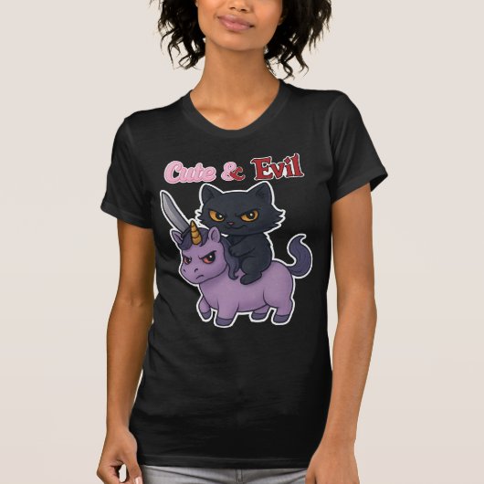 T-shirt Cute Evil Chat équitation Unicorn Kawaii Goth Brat (Devant)
