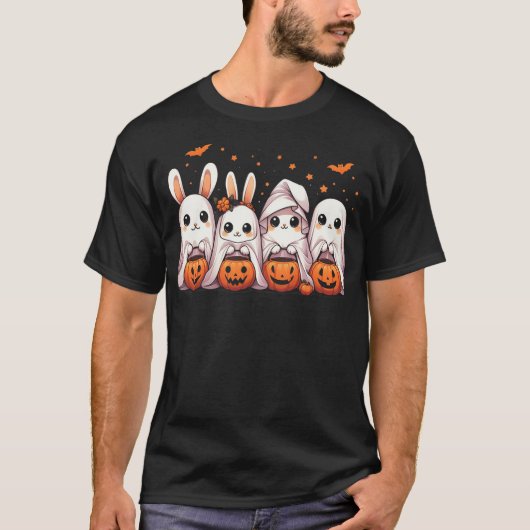 T-shirt Cute Fall Ghost Bunny Rabbit Halloween Costume (Devant)