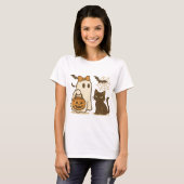 T-shirt Cute fantôme avec cou et chat noir - Éffrayant Kaw (Devant entier)