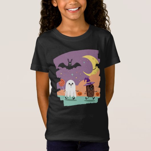 T-Shirt Cute Fantôme d'Halloween et amis de bonbons (Devant)
