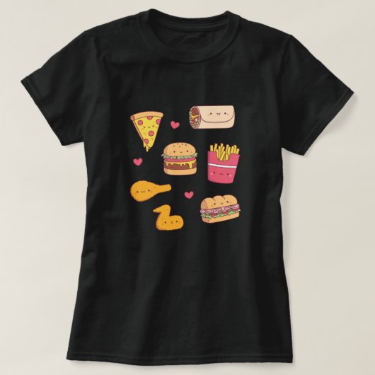 T-shirt Cute Fast Food Doodles Collection (Design devant)