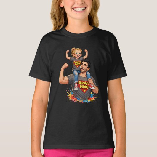 T-shirt Cute Father & Daughter Superhero (Devant)