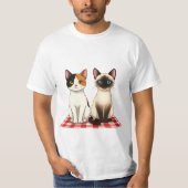 T-shirt Cute Felines on Red Checkered Blanket (Devant)