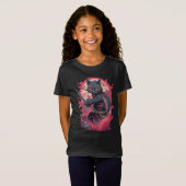 T-Shirt Cute Fire Splash Noir Ninja Chat Guerrier (Devant entier)
