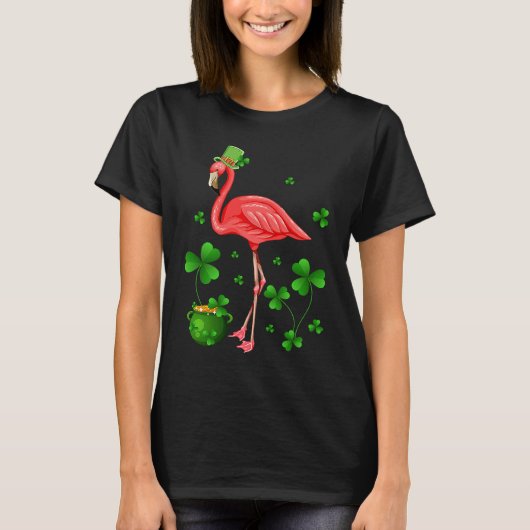 T-shirt Cute Flamingo St Patrick's Day Leprechaun Hat Flam (Devant)