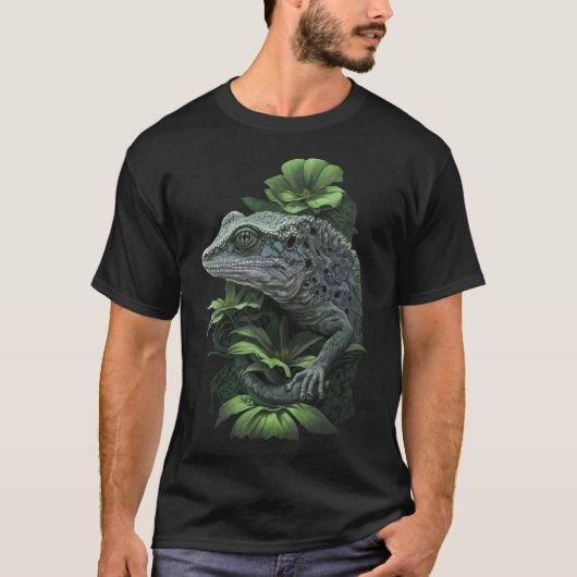 T-shirt Cute Fleur verte Gecko Faune Lizard (Devant)