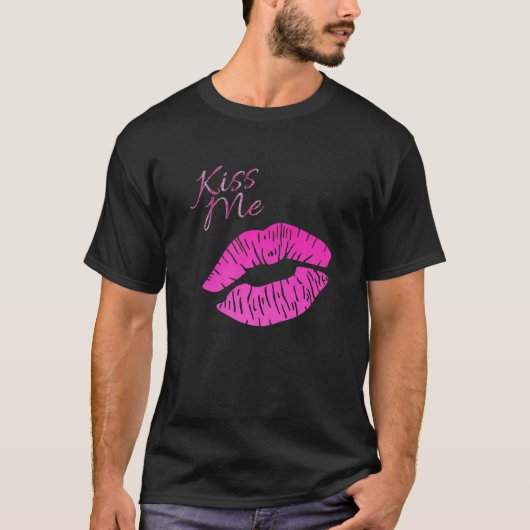 T-shirt Cute Flirty Kiss Me Lipstick Valentine Single (Devant)