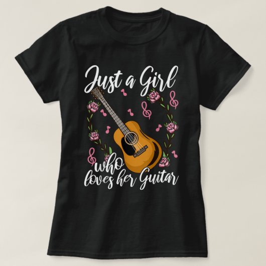 T-shirt Cute Floral Guitar Girl Design (Design devant)